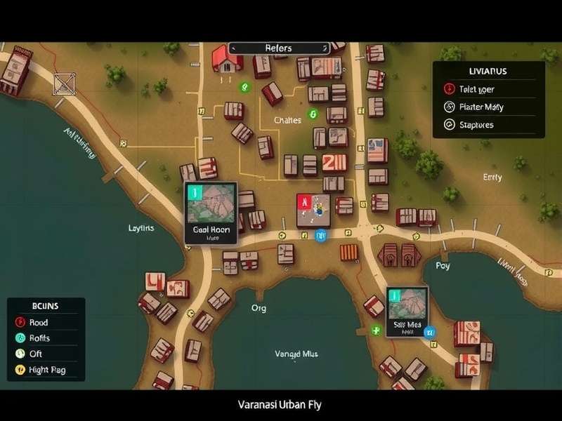 Varanasi Urban Fly game map showing key locations